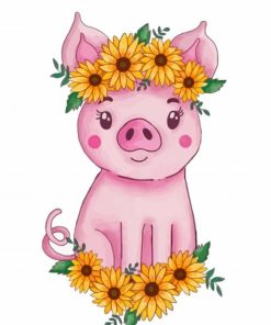 Cute Baby Pig With Sunflowers paint by number