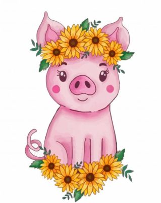 Cute Baby Pig With Sunflowers paint by number