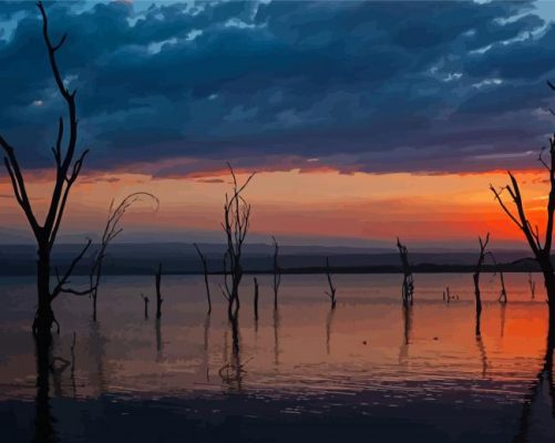 Dead Trees Lake Nakuru Kenya paint by number