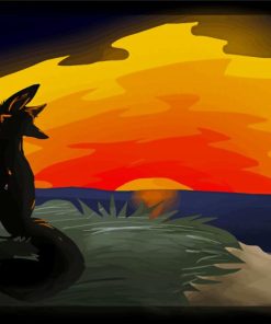 Fox Silhouette At Sunset paint by number