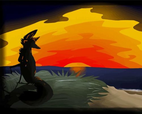 Fox Silhouette At Sunset paint by number