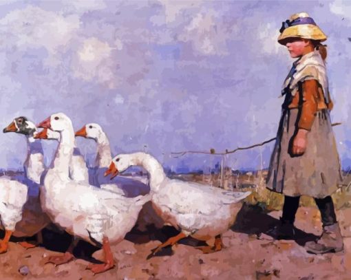 Girl With Ducks Art paint by number