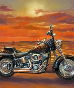 Harley Fat Boy Motorcycle By Sea paint by number