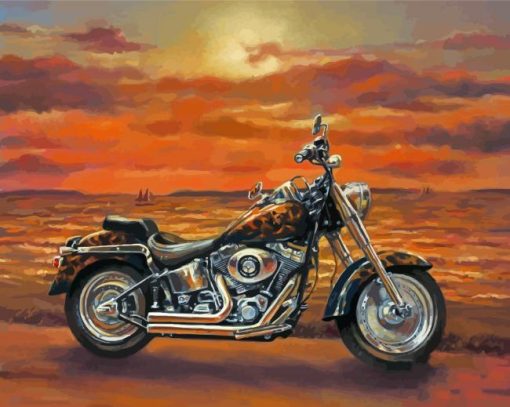 Harley Fat Boy Motorcycle By Sea paint by number