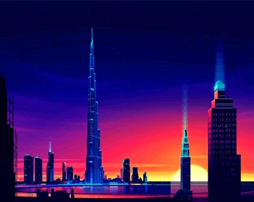 Illustration Dubai At Night paint by number