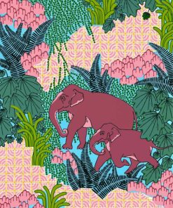 Illustration Elephants In The Jungle paint by number