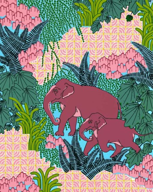 Illustration Elephants In The Jungle paint by number