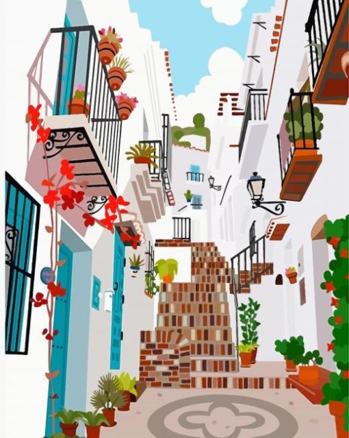 Illustration Frigiliana Spain Streets paint by number