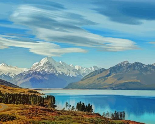 Lake Tekapo Snow paint by number