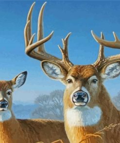 Large Buck And Doe Animals Paint by number