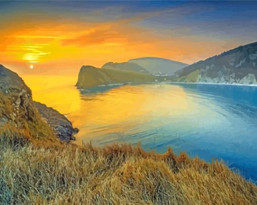 Lulworth Cove Sunset Scene Paint by number