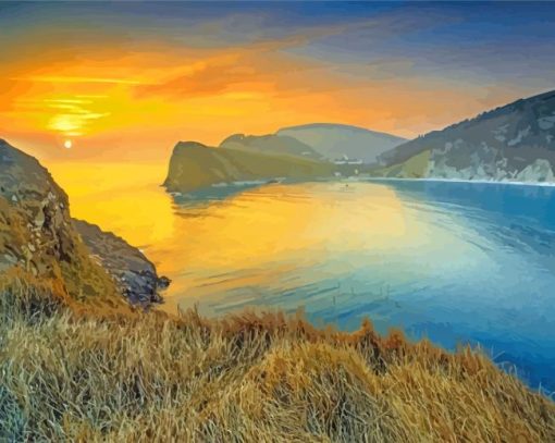 Lulworth Cove Sunset Scene Paint by number