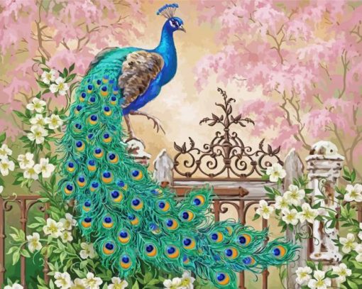 Peacock On A Fence Art paint by number