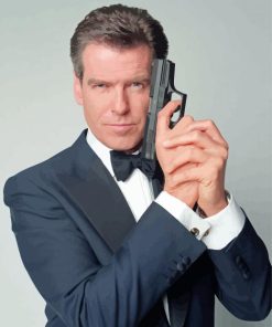 Pierce Brosnan Holding Gun paint by number