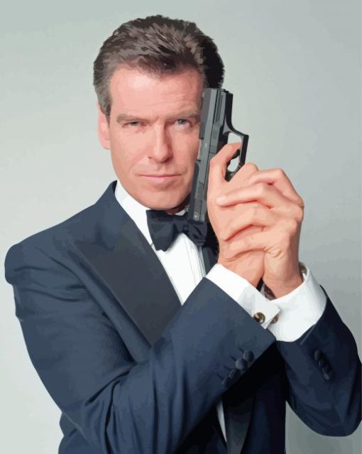 Pierce Brosnan Holding Gun paint by number