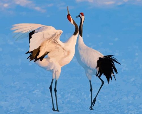 Red Crowned Cranes paint by number