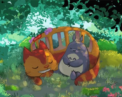 Sleepy Totoro And Catbus paint by number