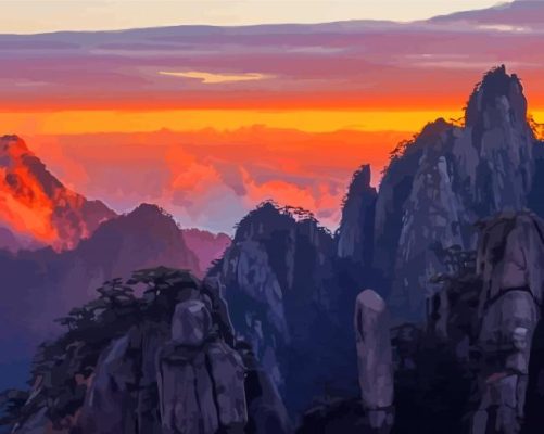 Sunrise Over Yellow Mountain China paint by number