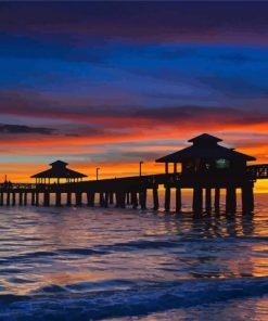 Sunset At Fort Myers Beach Pier paint by number