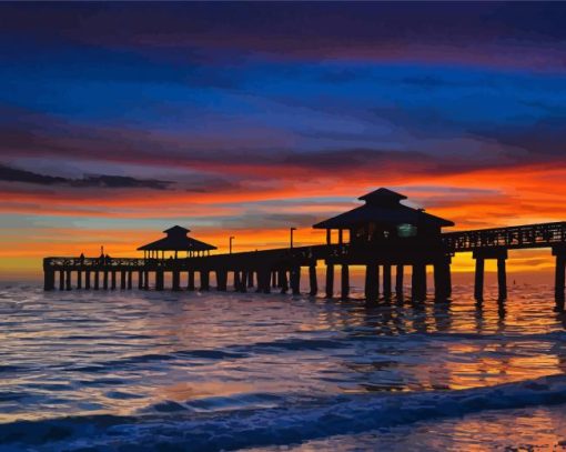 Sunset At Fort Myers Beach Pier paint by number