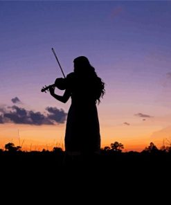 Sunset Silhouette Of Woman Playing Violin paint by number