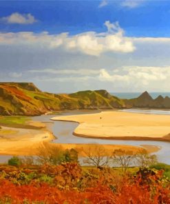 The Three Cliffs Bay Swansea Beach paint by number