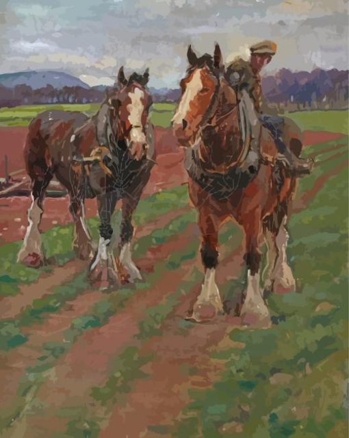 Two Clydesdales In Farm Paint by number