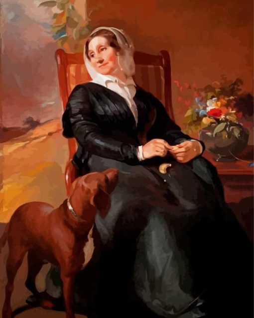 Vintage Old Woman And Dog Paint by number