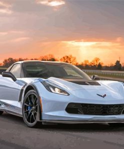 White C7 Corvette With Sunset paint by number