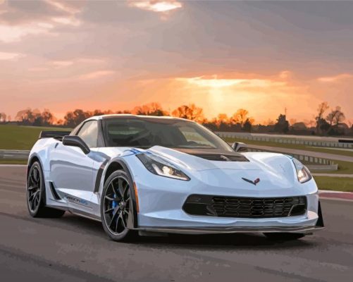 White C7 Corvette With Sunset paint by number