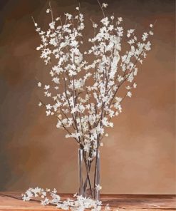 White Cherry Blossom In Glass paint by number