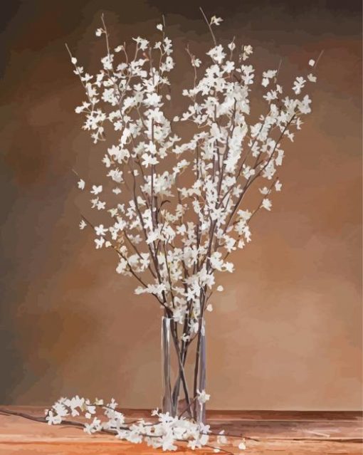 White Cherry Blossom In Glass paint by number