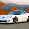 White Corvette In Fall Landscape View paint by number