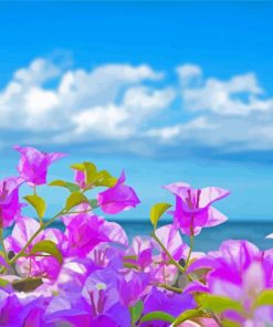 Aesthetic Purple Flowers With Seascape paint by number