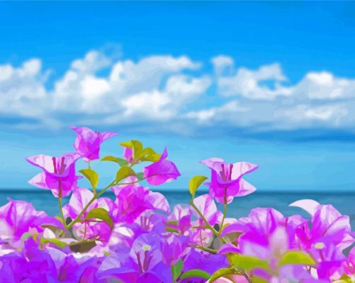 Aesthetic Purple Flowers With Seascape paint by number