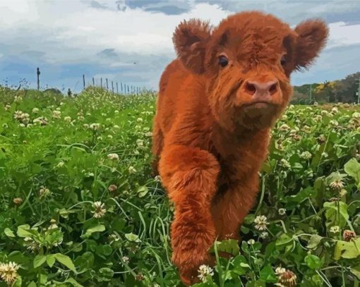 Baby Brown Cow In Farm paint by number