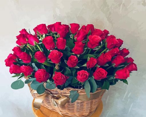 Basket Of Red Roses paint by number