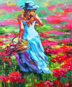 Beautiful Lady In Poppy Field Abstract paint by number