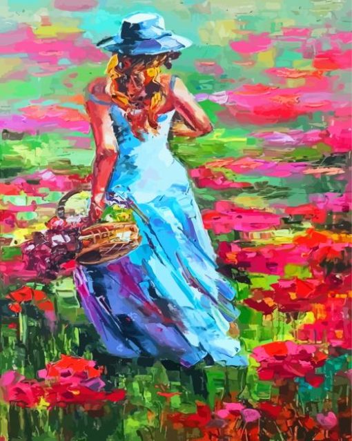 Beautiful Lady In Poppy Field Abstract paint by number