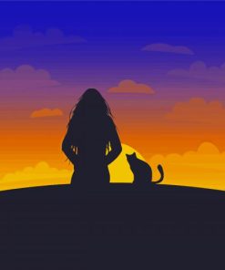 Cool Cat And Girl Silhouette paint by number