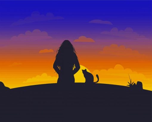 Cool Cat And Girl Silhouette paint by number