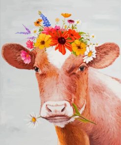 Cow Wearing Flower Crown paint by number