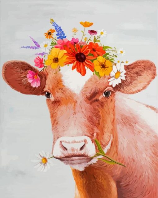 Cow Wearing Flower Crown paint by number