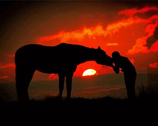 Horse And Girl Silhouette Sunset Paint by number