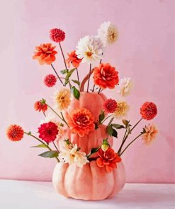 Pink Pumpkins And Flowers paint by number