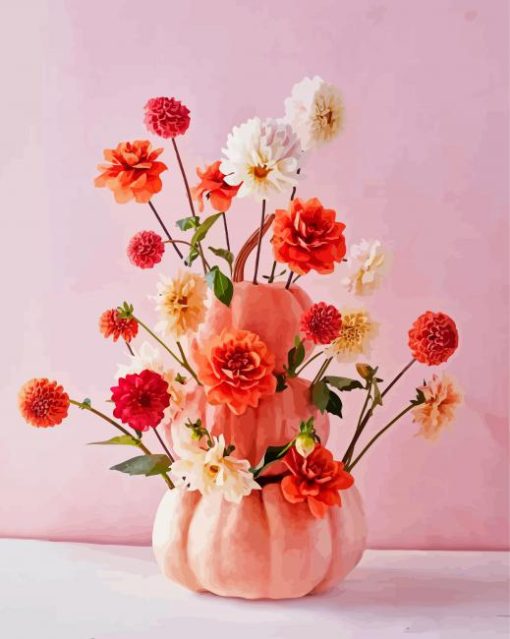 Pink Pumpkins And Flowers paint by number