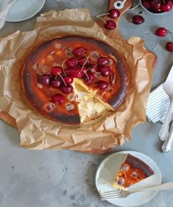 San Sebastian Cheesecake With Cherries paint by number