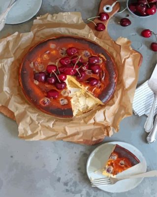 San Sebastian Cheesecake With Cherries paint by number