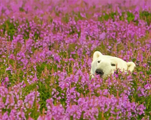 White Bear In Lavender Field paint by number