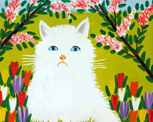 White Cat Maud Lewis paint by number